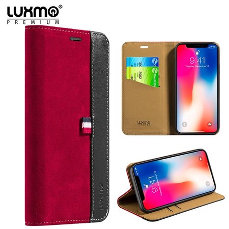 APPLE Apple LPFIPX-YACHT-RD Luxmo The Yacht Series Premium Two Tone Suede Real Leather Wallet Case for iPhone X - Red LPFIPX-YACHT-RD